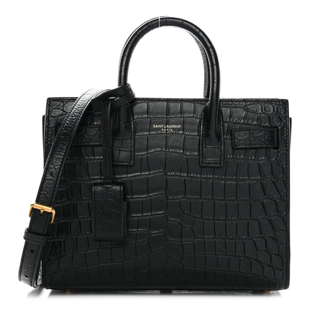 Calfskin Crocodile Embossed Nano Sac De Jour Black