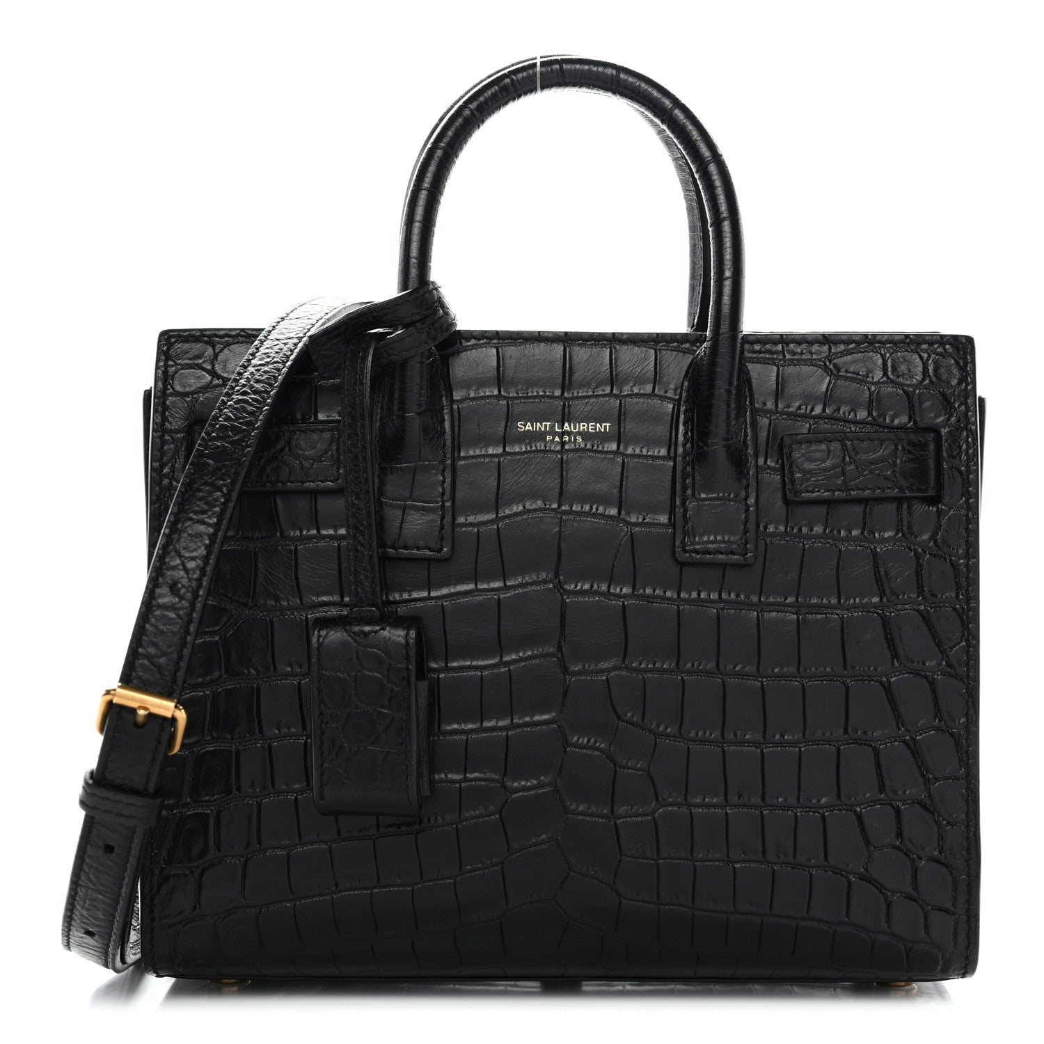 Calfskin Crocodile Embossed Nano Sac De Jour Black