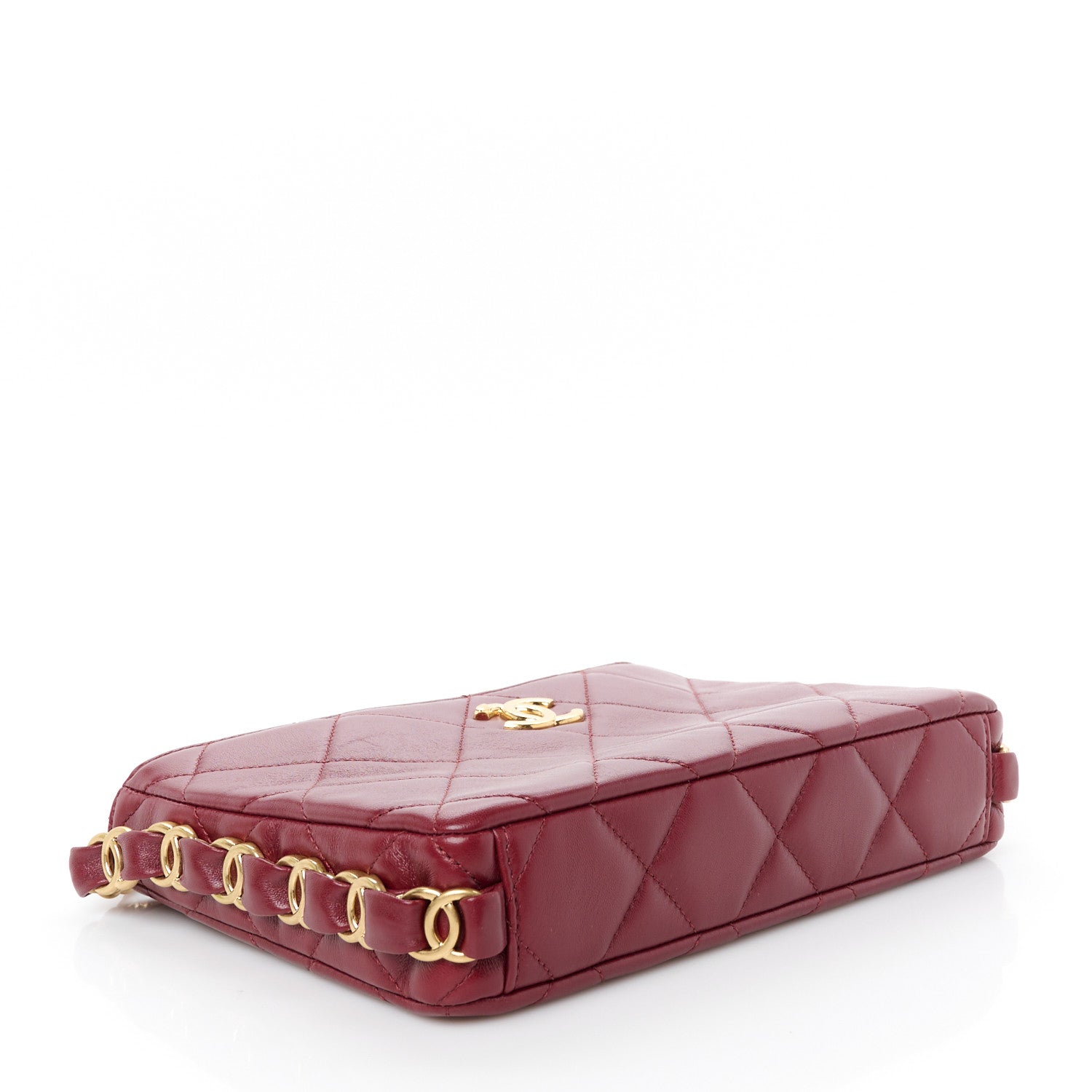 Lambskin Quilted Small CC Links Hobo Burgundy