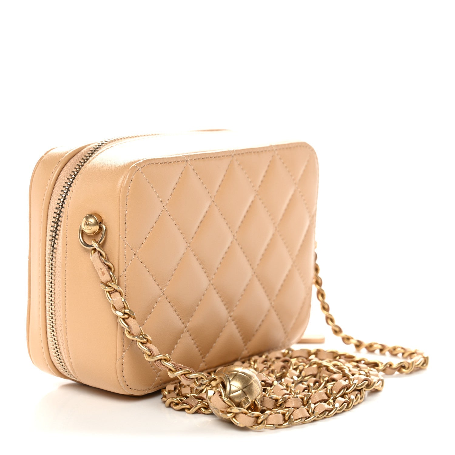 Lambskin Quilted CC Pearl Crush Camera Case Beige