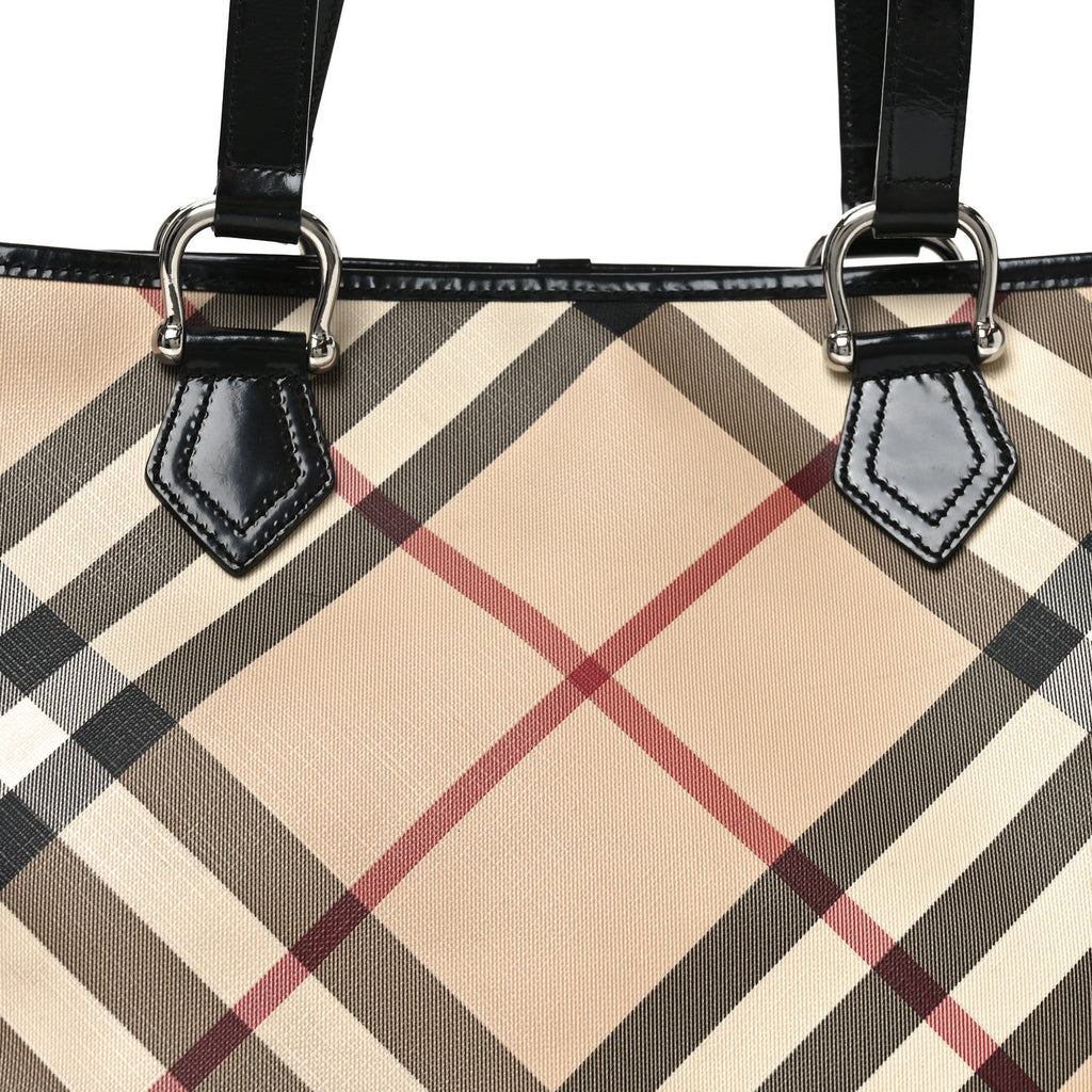 Metallic Calfskin Nova Check Small Nickie Tote Black