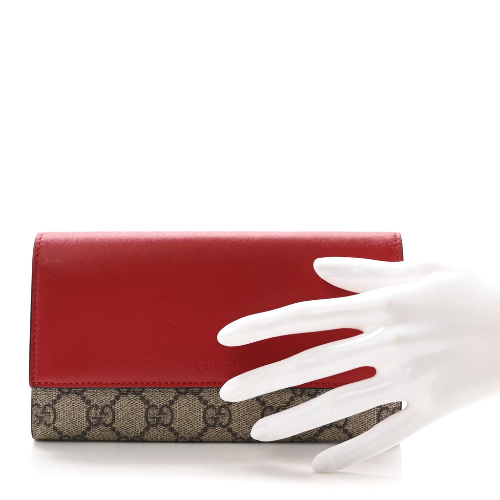 GG Supreme Monogram Calfskin Continental Wallet Beige Ebony Hibiscus Red New Rosette