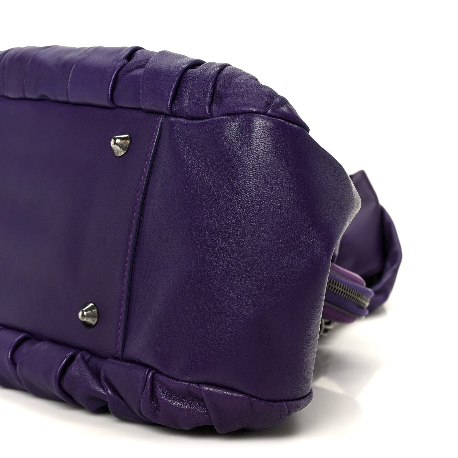 Lambskin Plisse Pleated Frame Satchel Violet Fonce