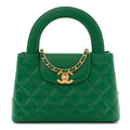 Shiny Aged Calfskin Quilted Nano Kelly Shopper Green