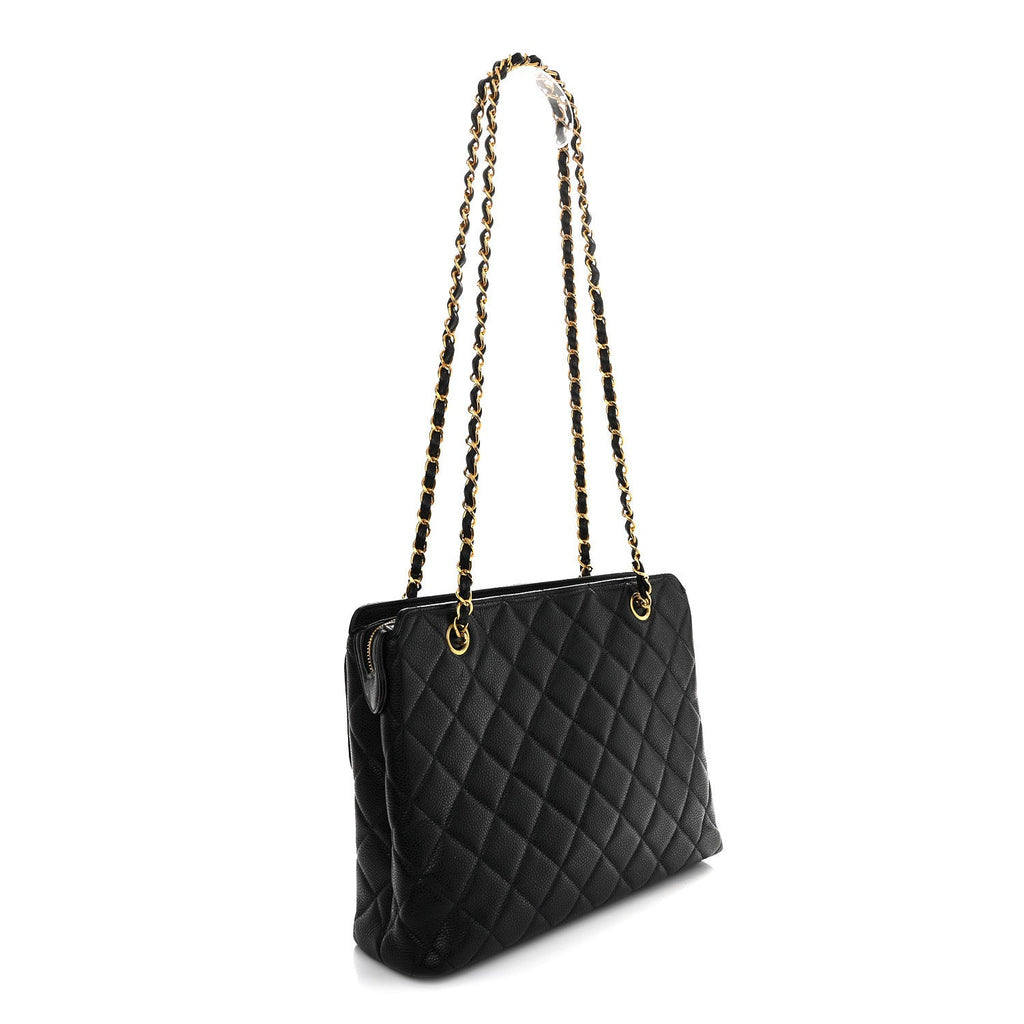 Caviar Quilted Flap Shoulder Bag Black