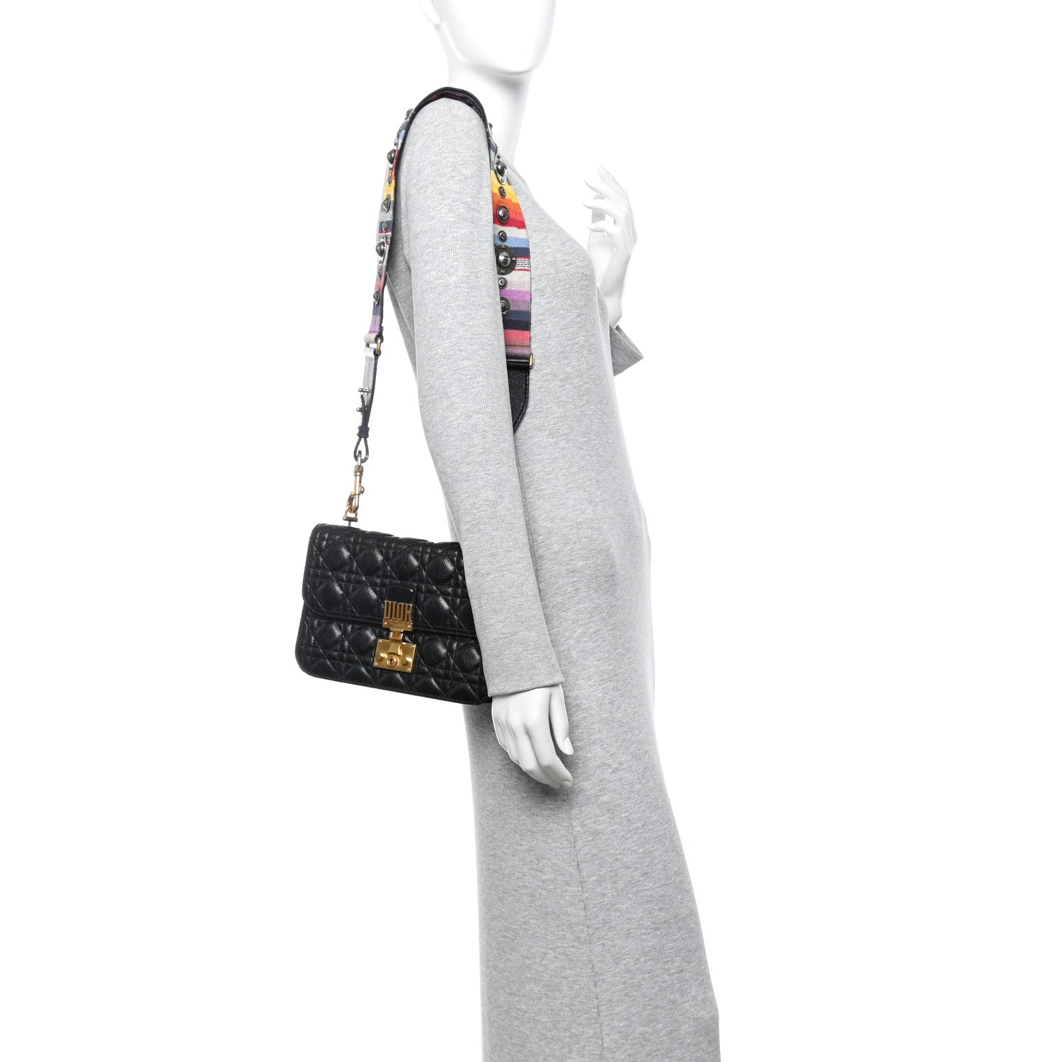 Lambskin Cannage Large Dioraddict Flap J’Adior Strap Black
