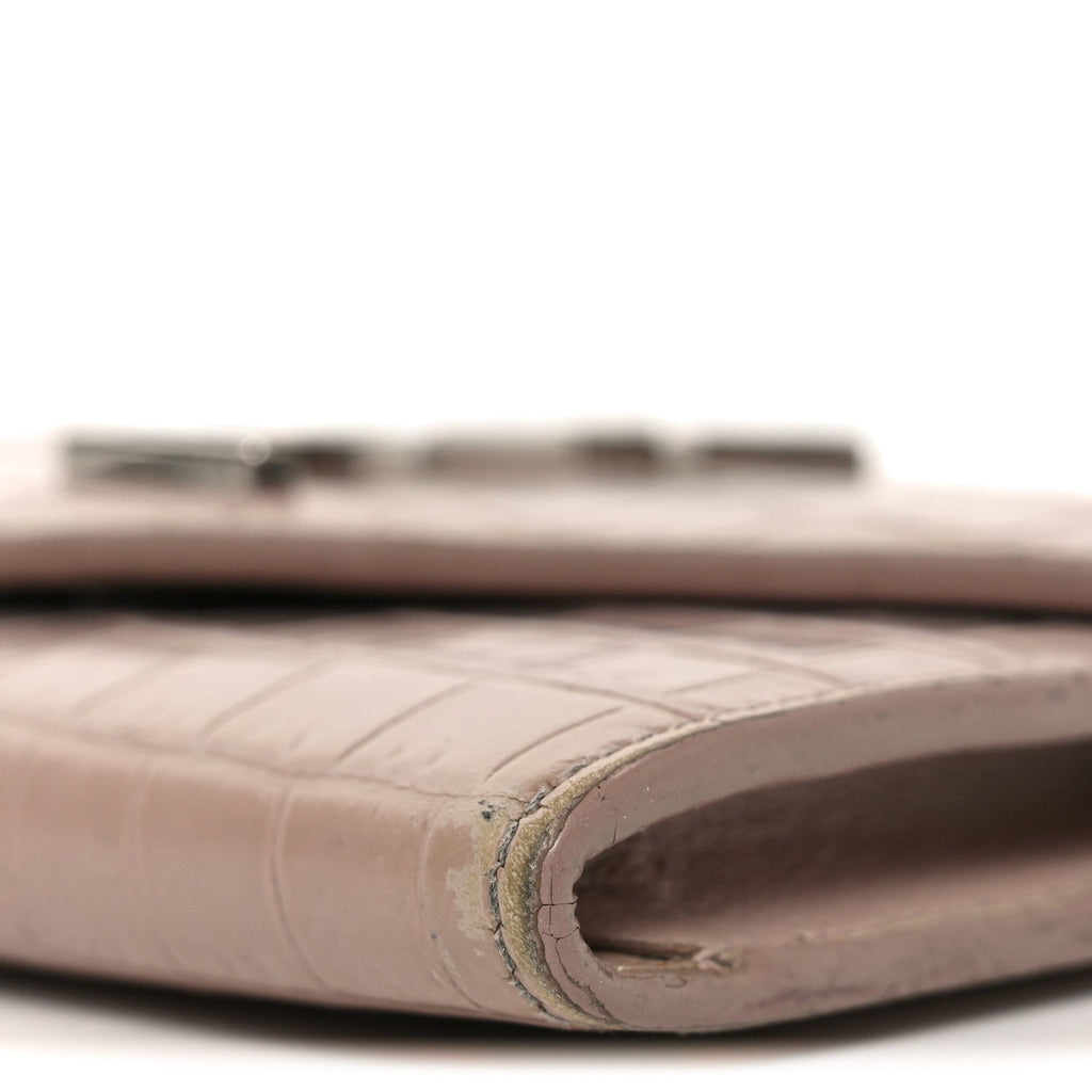 Calfskin Crocodile Embossed Small Monogram Envelope Wallet Rose Antic