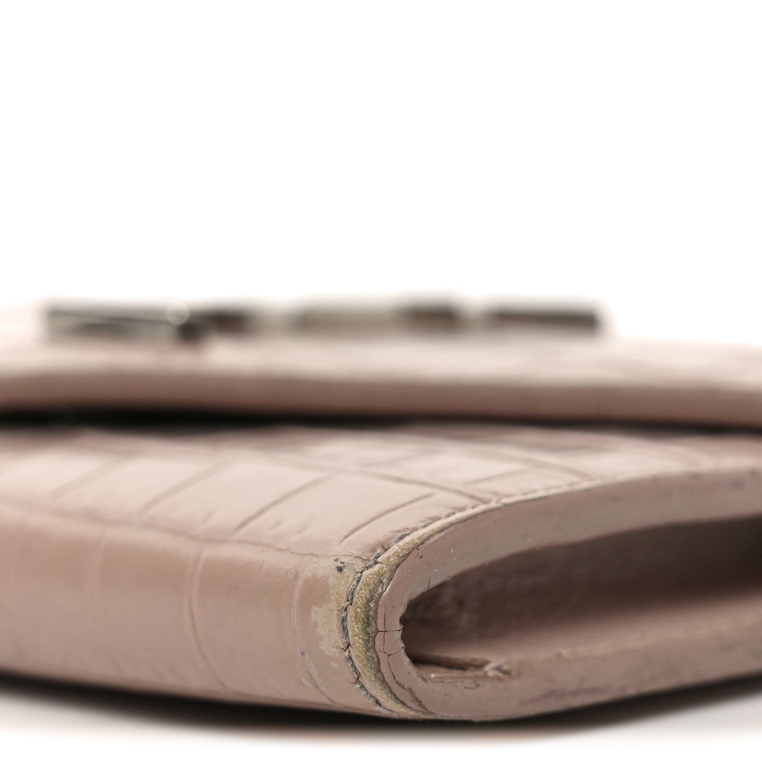 Calfskin Crocodile Embossed Small Monogram Envelope Wallet Rose Antic