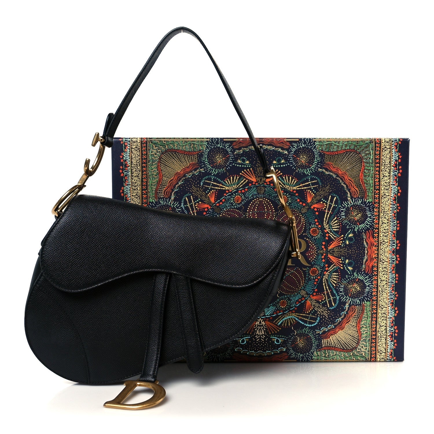 Grained Calfskin Saddle Bag Black