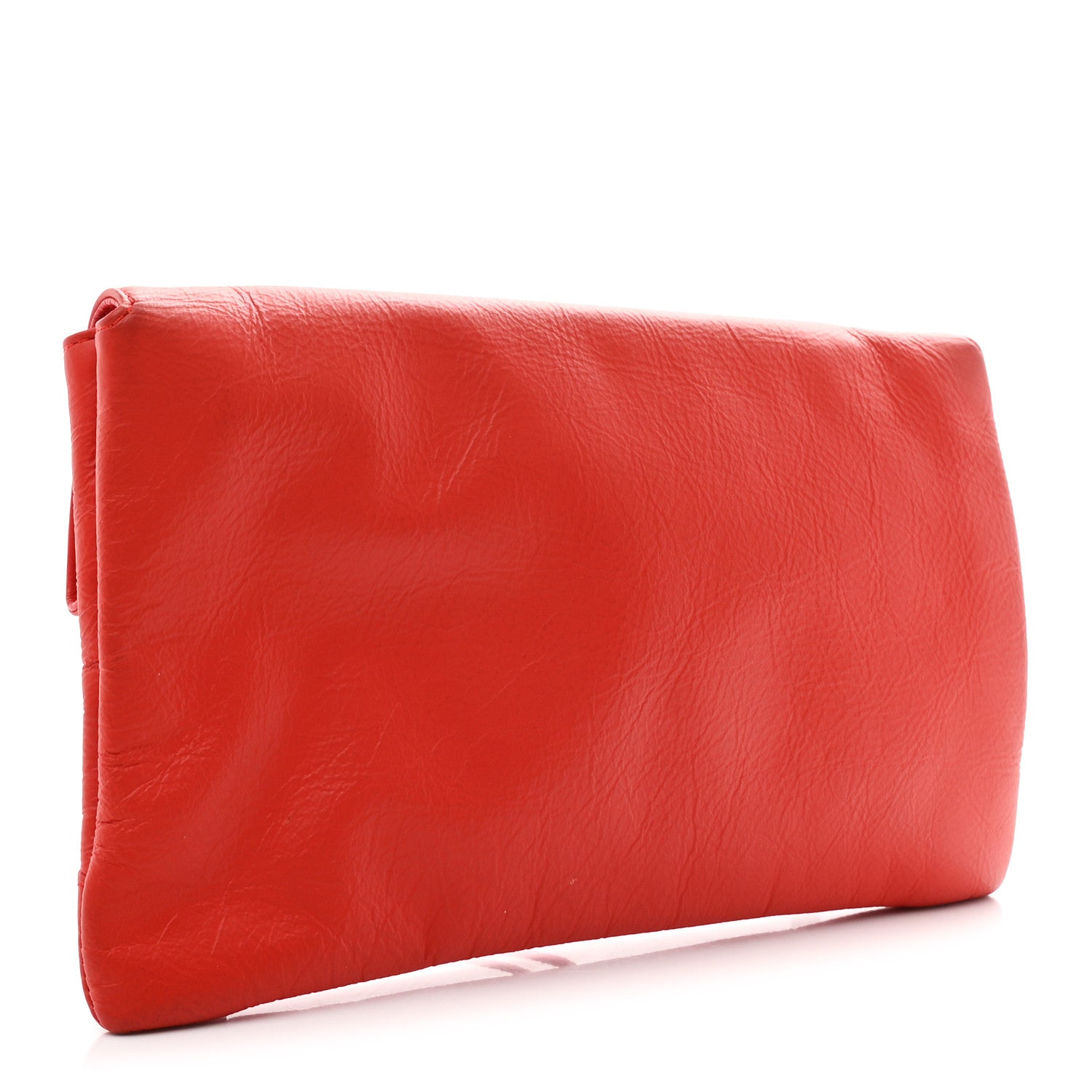 Matte Goatskin Rubber Covered Classic Hardware Envelope Clutch Rouge Ambre