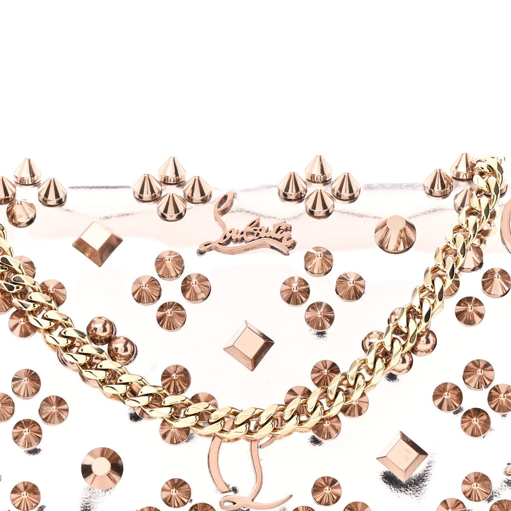 Metallic Patent Calfskin Spikes Loubinthesky Paloma Clutch Pink