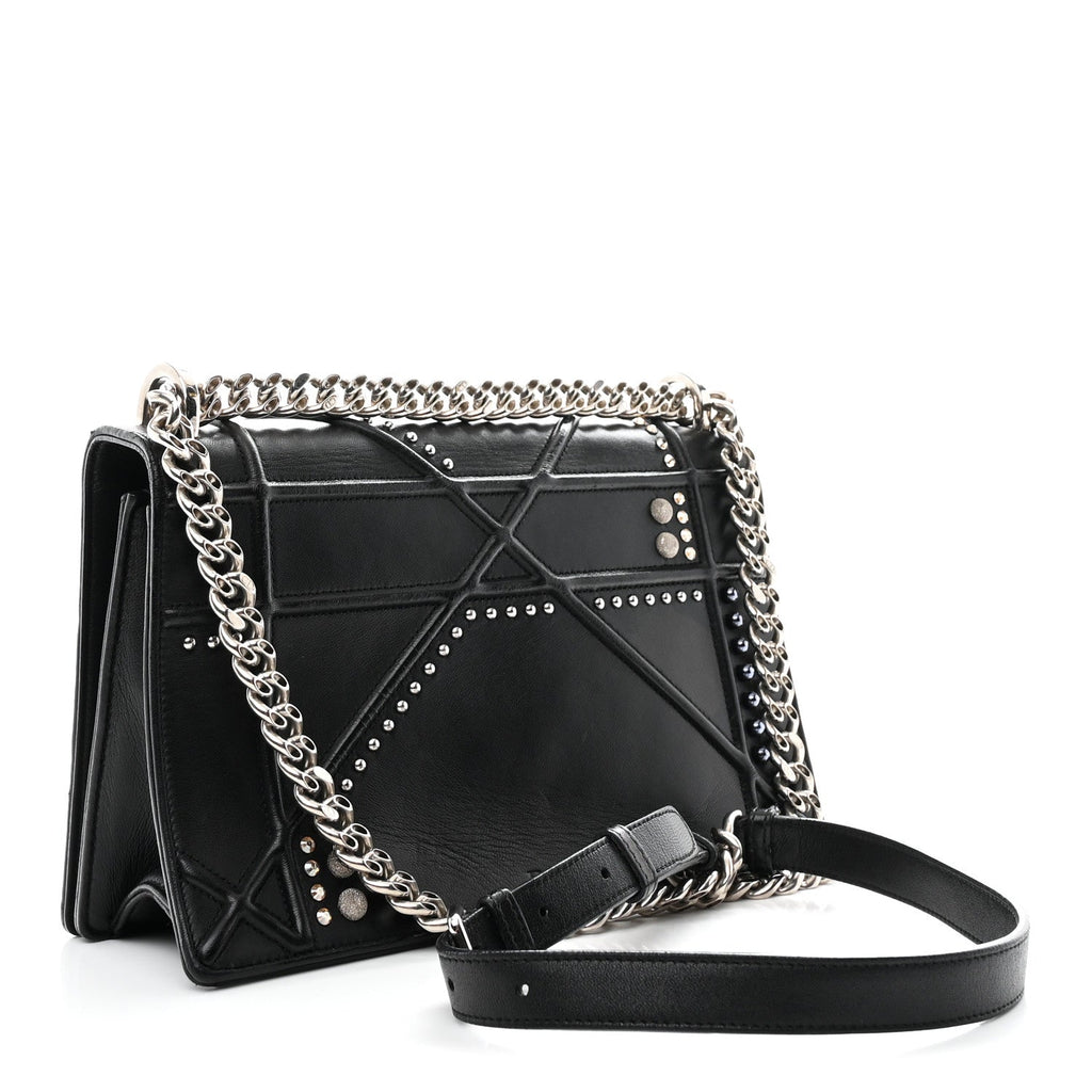 Lambskin Multi Studded Medium Diorama Flap Bag Black