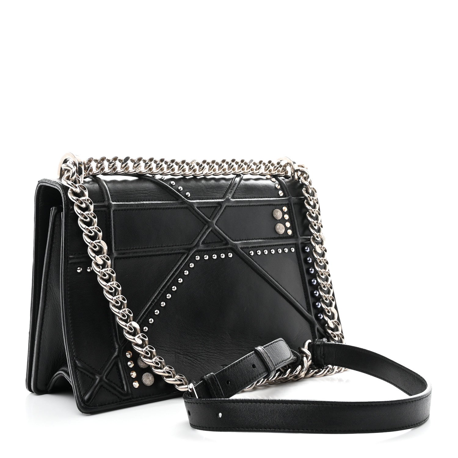 Lambskin Multi Studded Medium Diorama Flap Bag Black