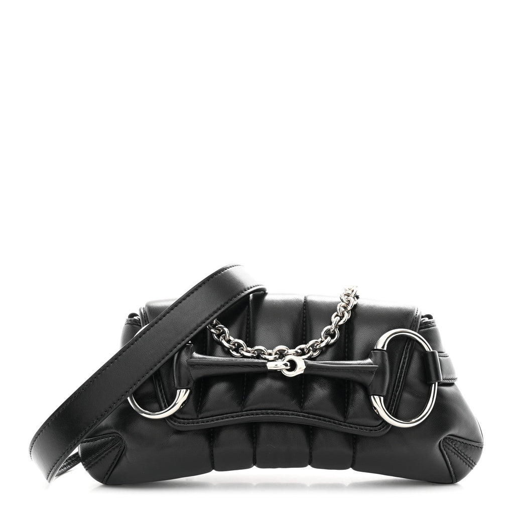 Nappa Vertical Matelasse Small Maxi Horsebit Chain Shoulder Bag Black