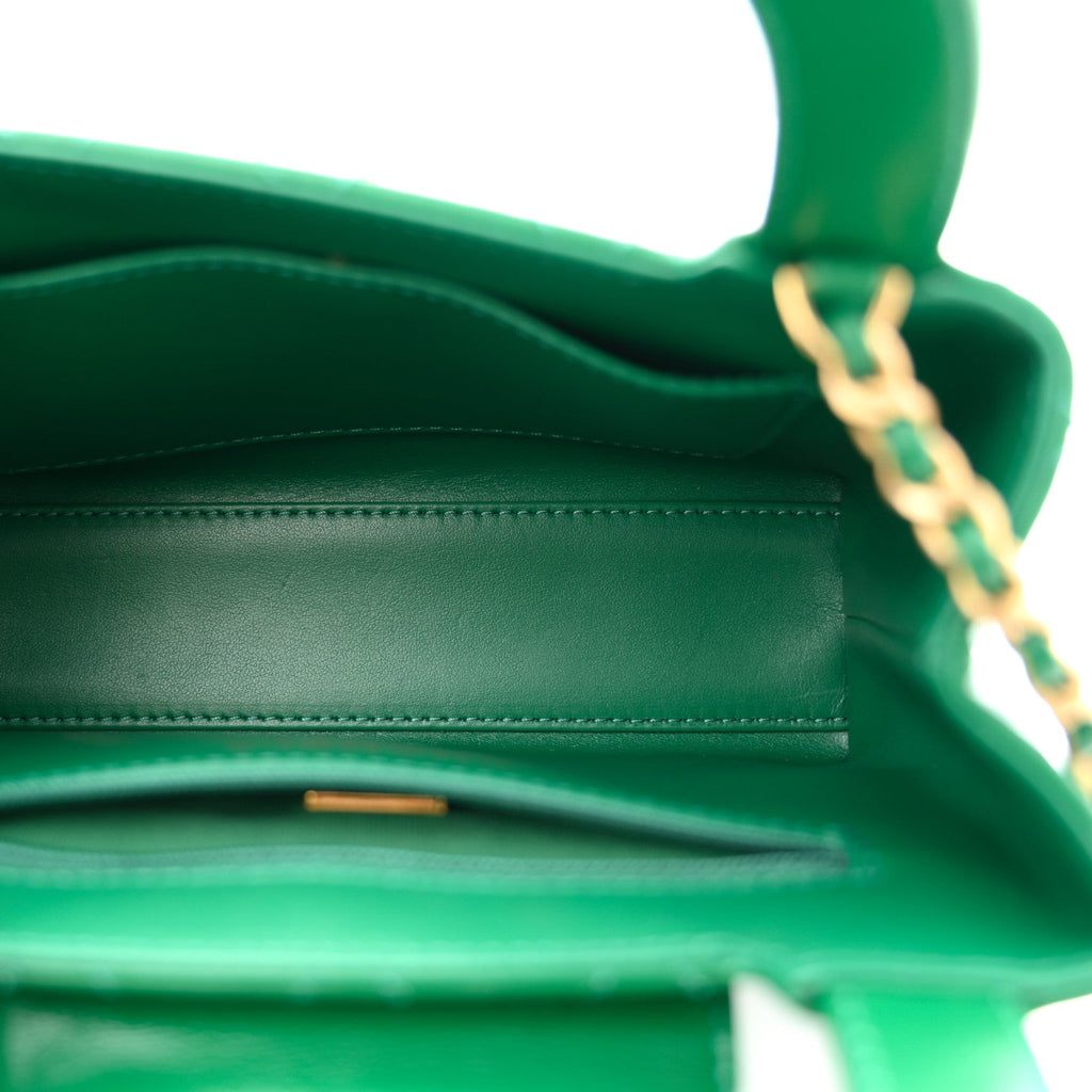 Shiny Aged Calfskin Quilted Nano Kelly Shopper Green