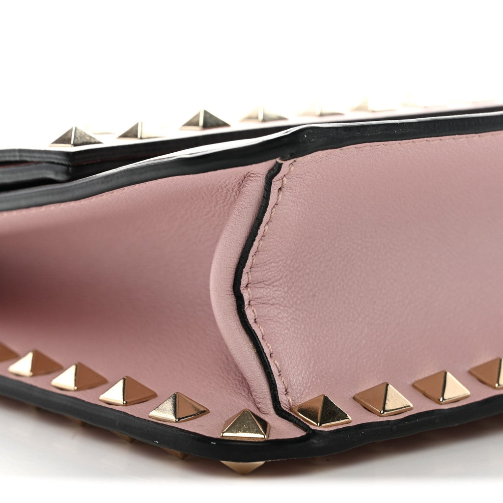 Pebble Calfskin Rockstud Side Slip Wristlet Clutch Water Rose