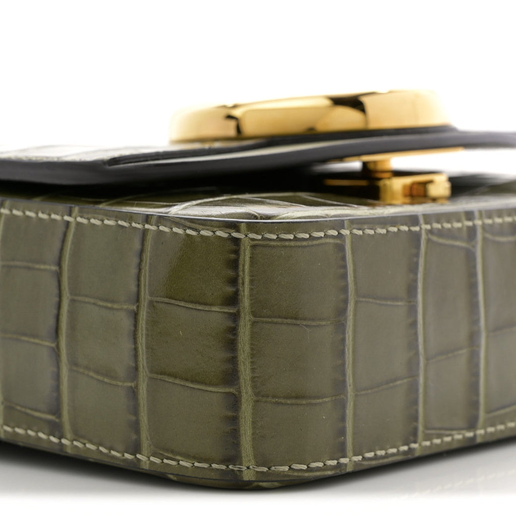 Calfskin Crocodile Embossed Mini C Double Carry Misty Forest