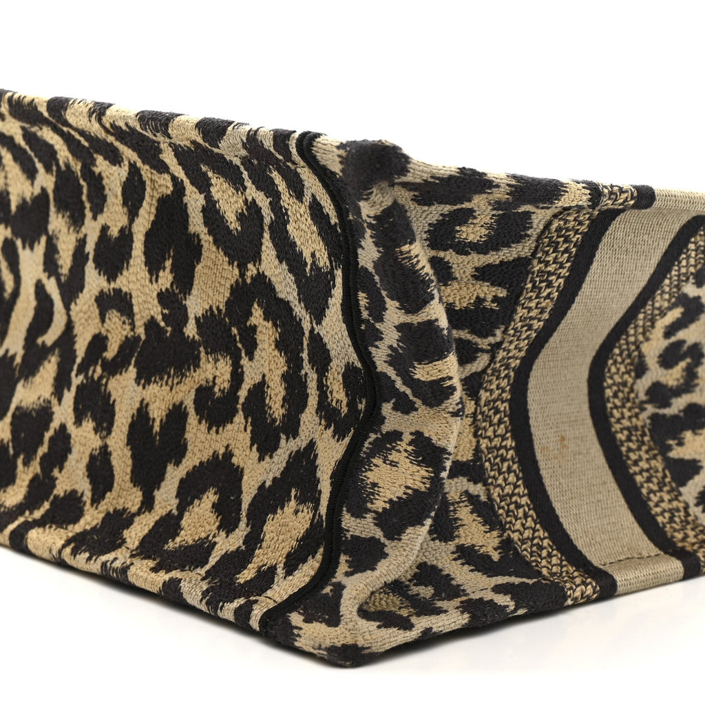 Canvas Mizza Embroidered Small Leopard Book Tote Beige