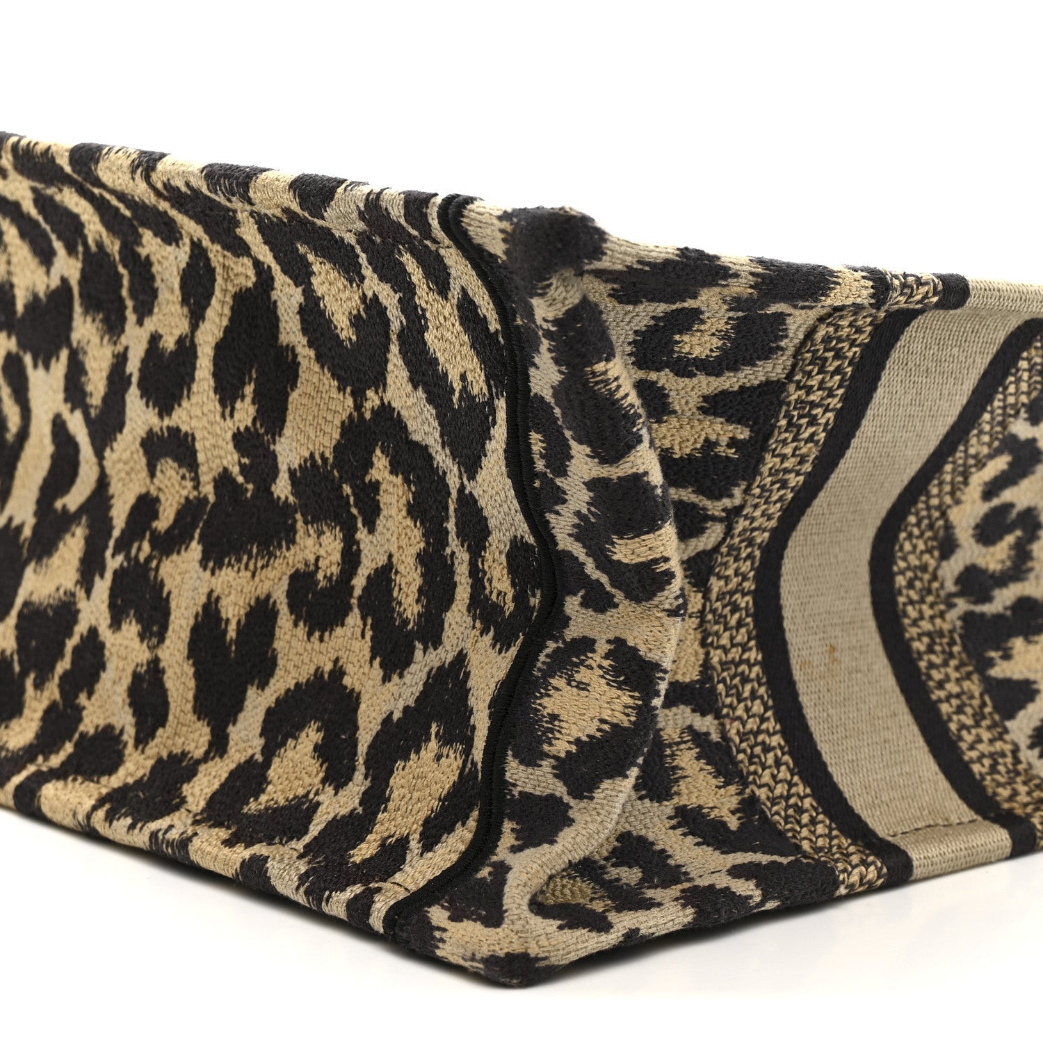 Canvas Mizza Embroidered Small Leopard Book Tote Beige