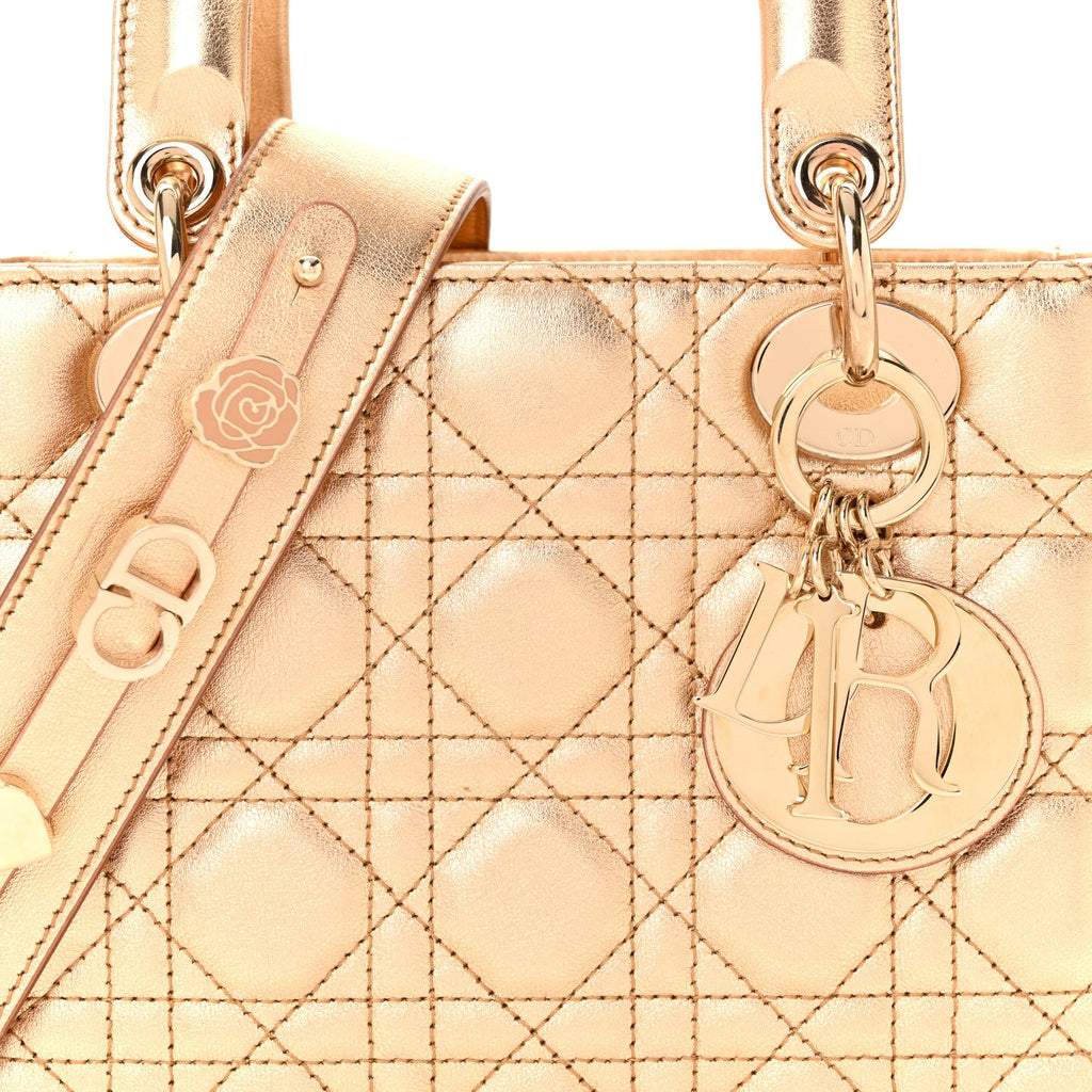 Metallic Lambskin Cannage Small My ABCDior Lady Dior Rose Gold