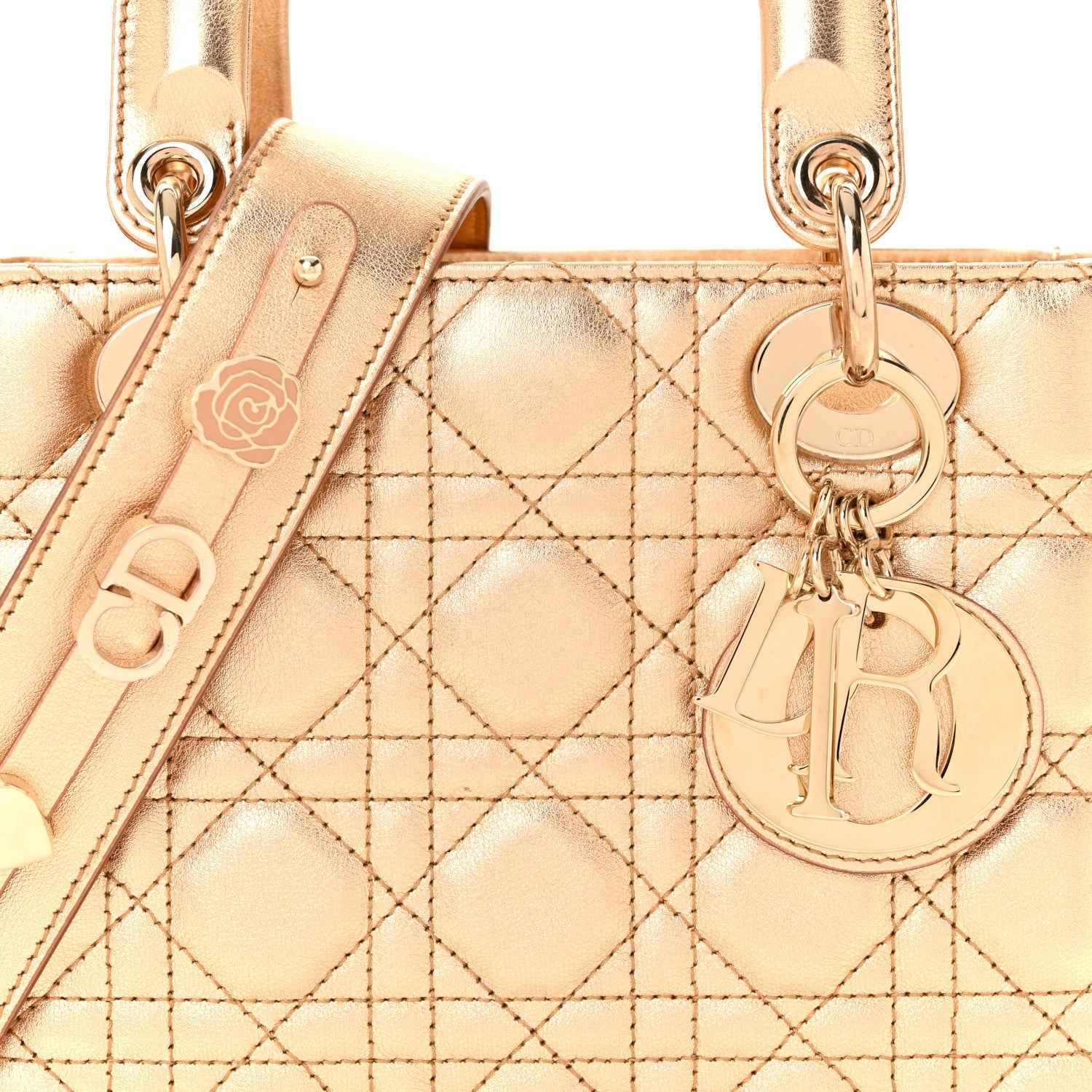 Metallic Lambskin Cannage Small My ABCDior Lady Dior Rose Gold