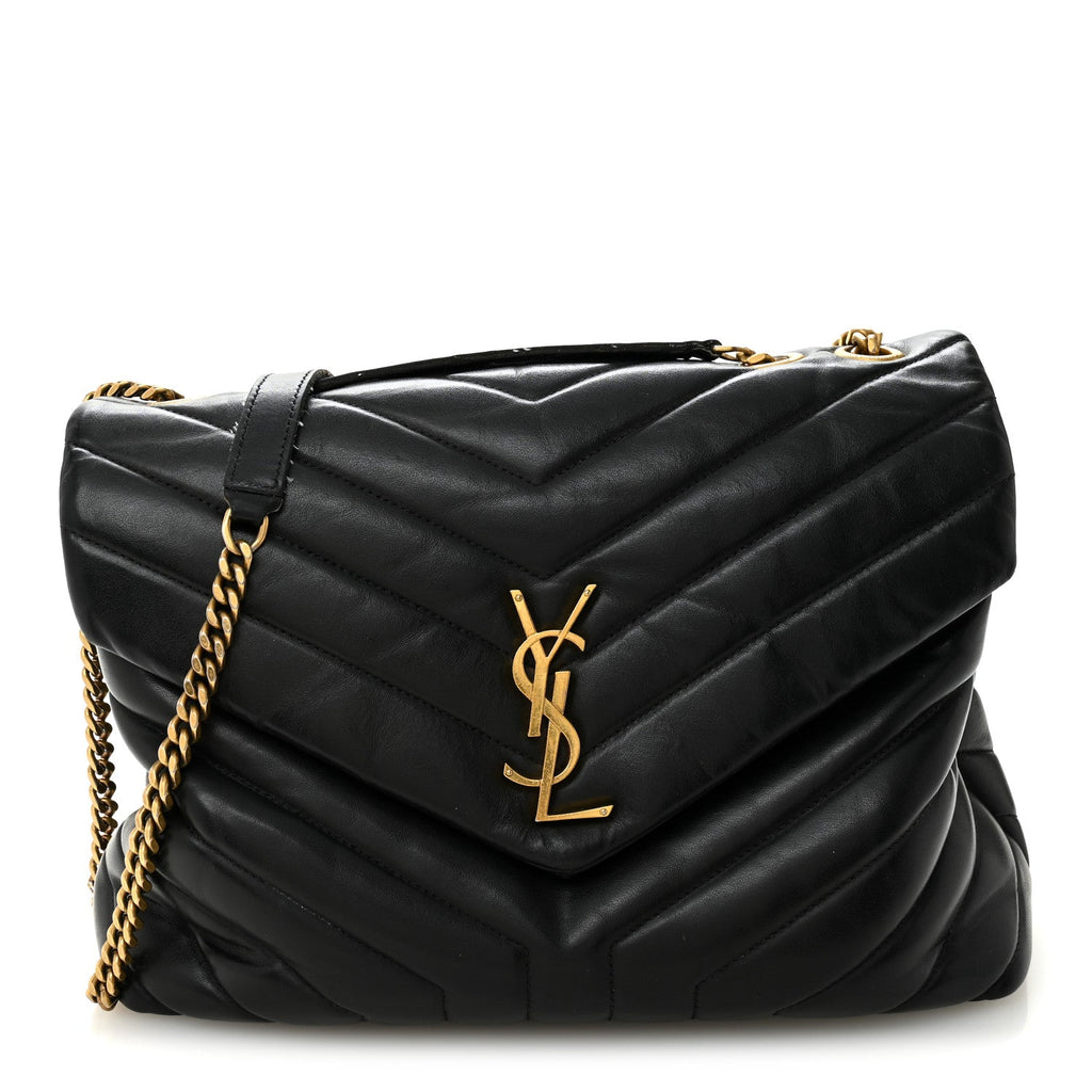 Calfskin Y Quilted Monogram Medium Loulou Chain Satchel Black