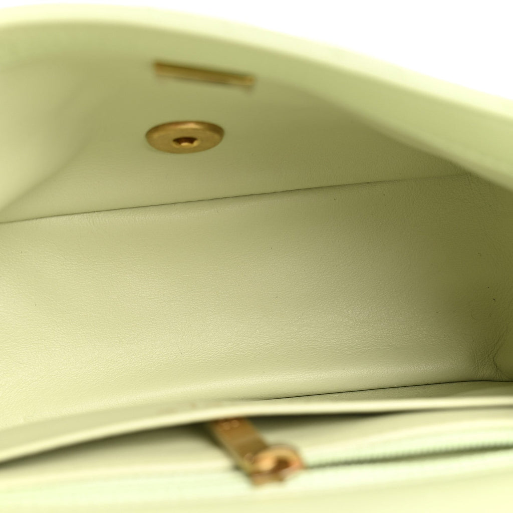 Lambskin Quilted Mini Pearl Crush Flap Light Green