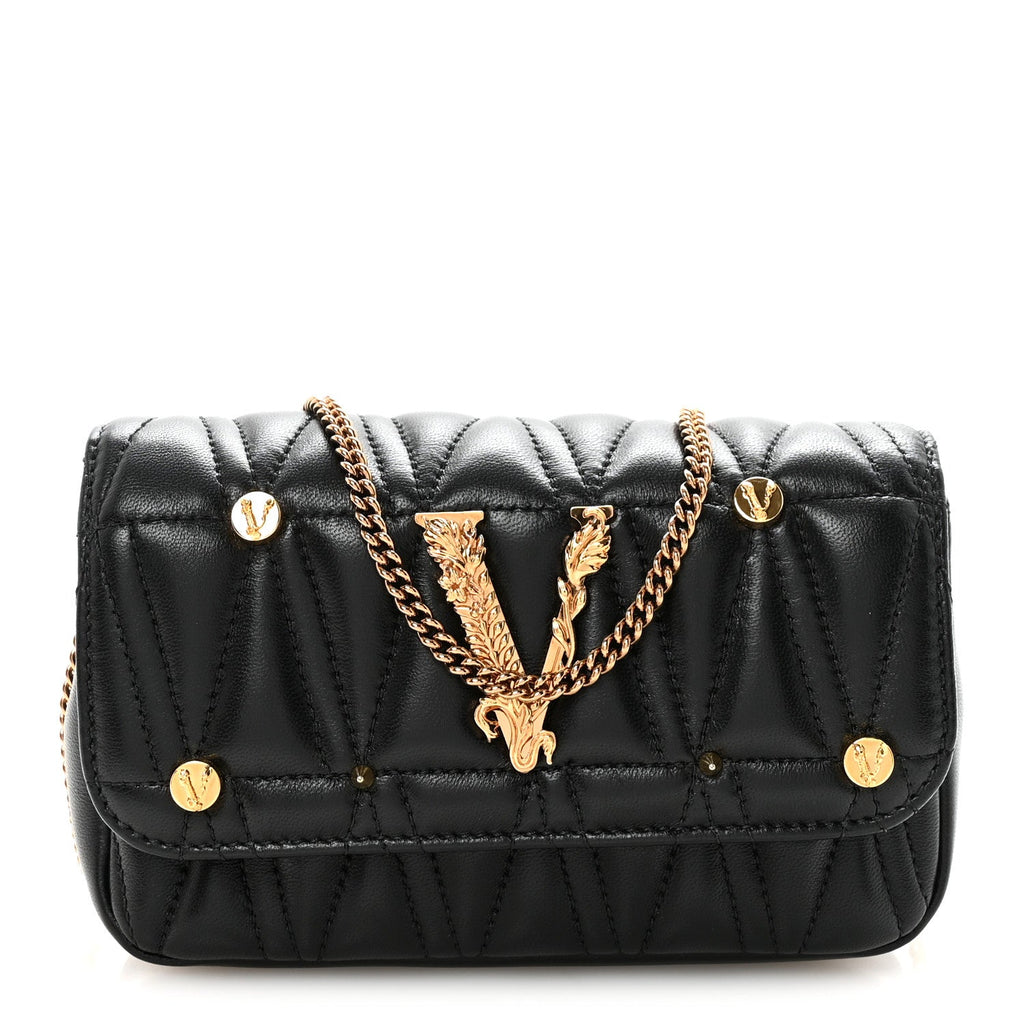 Nappa Quilted Studded Virtus Evening Bag Black