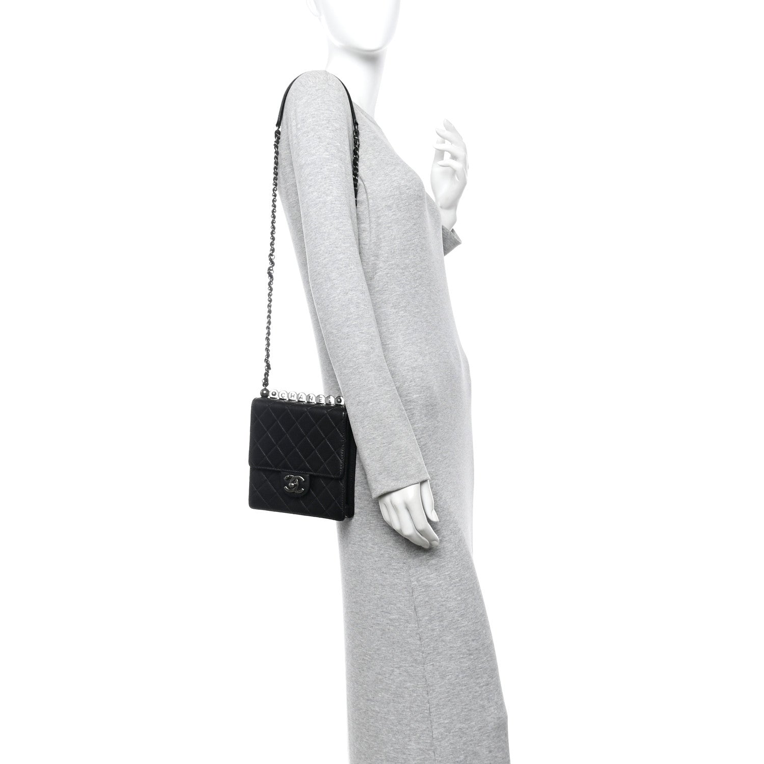 Lambskin Quilted Chic Pearls Flap Black