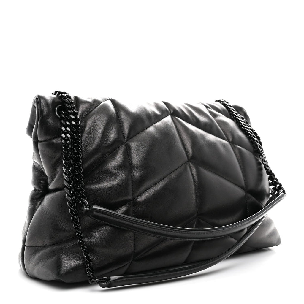 Lambskin Quilted Monogram Monochrome Medium Loulou Puffer Chain Satchel Black