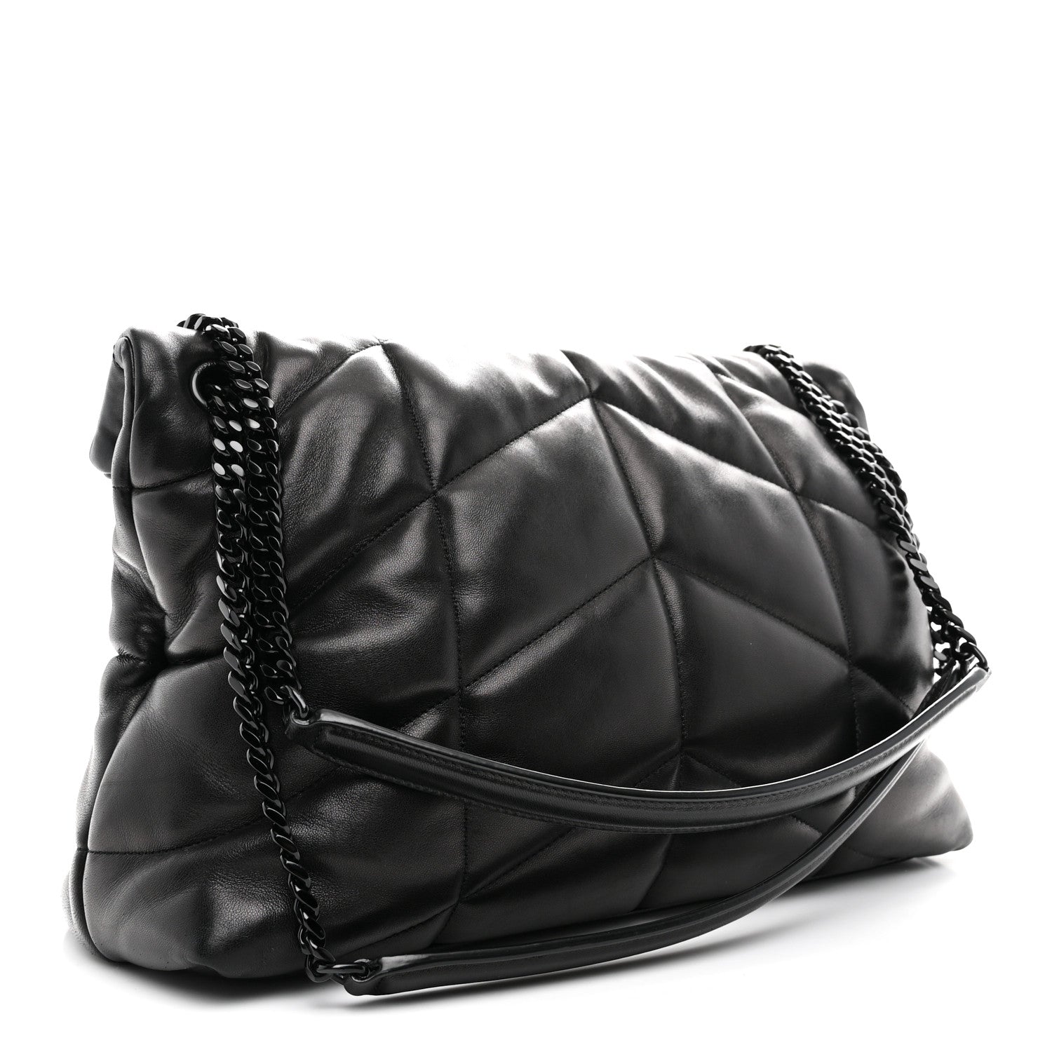 Lambskin Quilted Monogram Monochrome Medium Loulou Puffer Chain Satchel Black