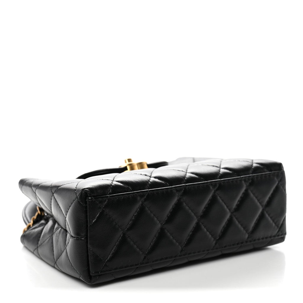 Shiny Aged Calfskin Quilted Nano Kelly Shopper Black