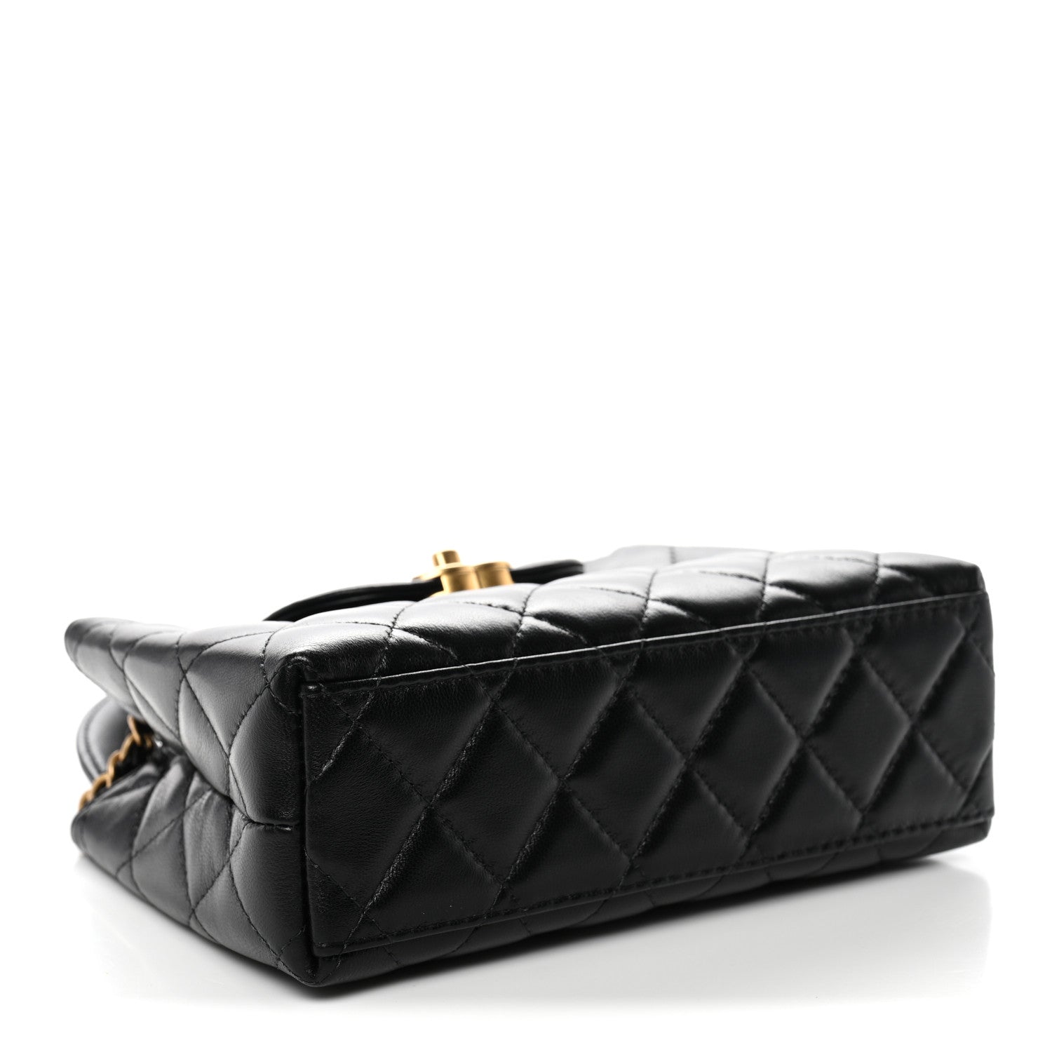 Shiny Aged Calfskin Quilted Nano Kelly Shopper Black
