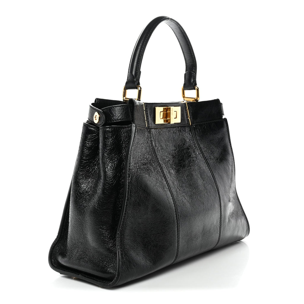 Agnello Old Shine Medium Peekaboo Iconic Satchel Black