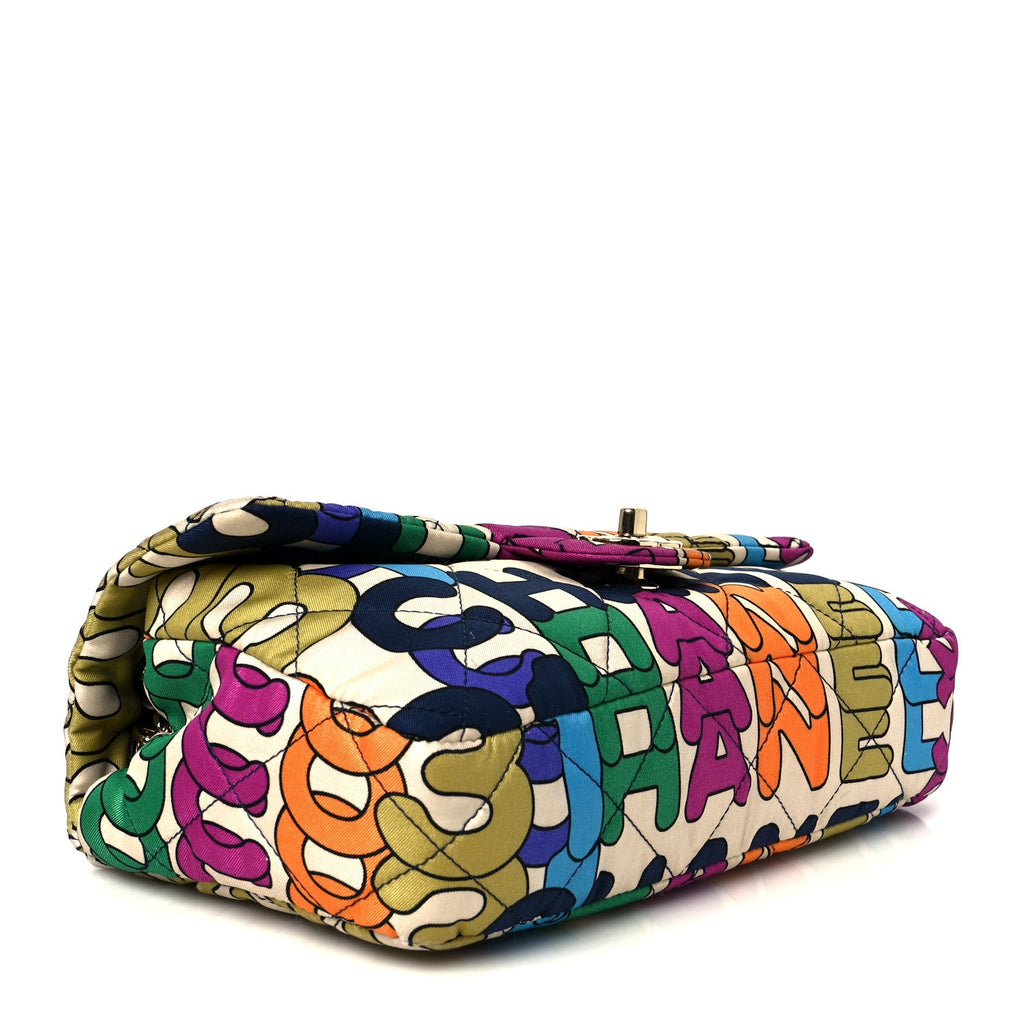 Printed Fabric Quilted Logo Single Flap Bag Multicolor