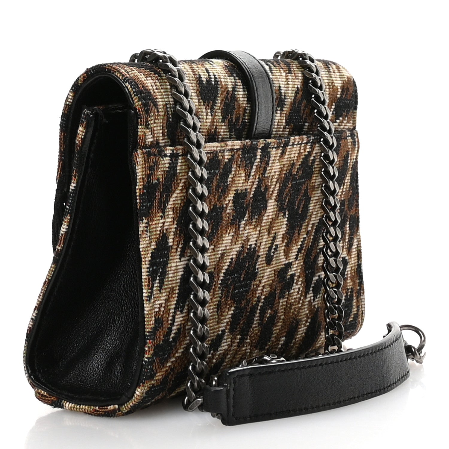 Canvas Leopard Print Fringe Baby Monogram Satchel Black Multicolor