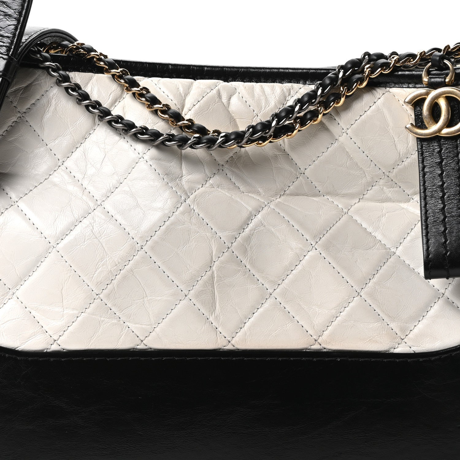 Aged Calfskin Quilted Medium Gabrielle Hobo Black White