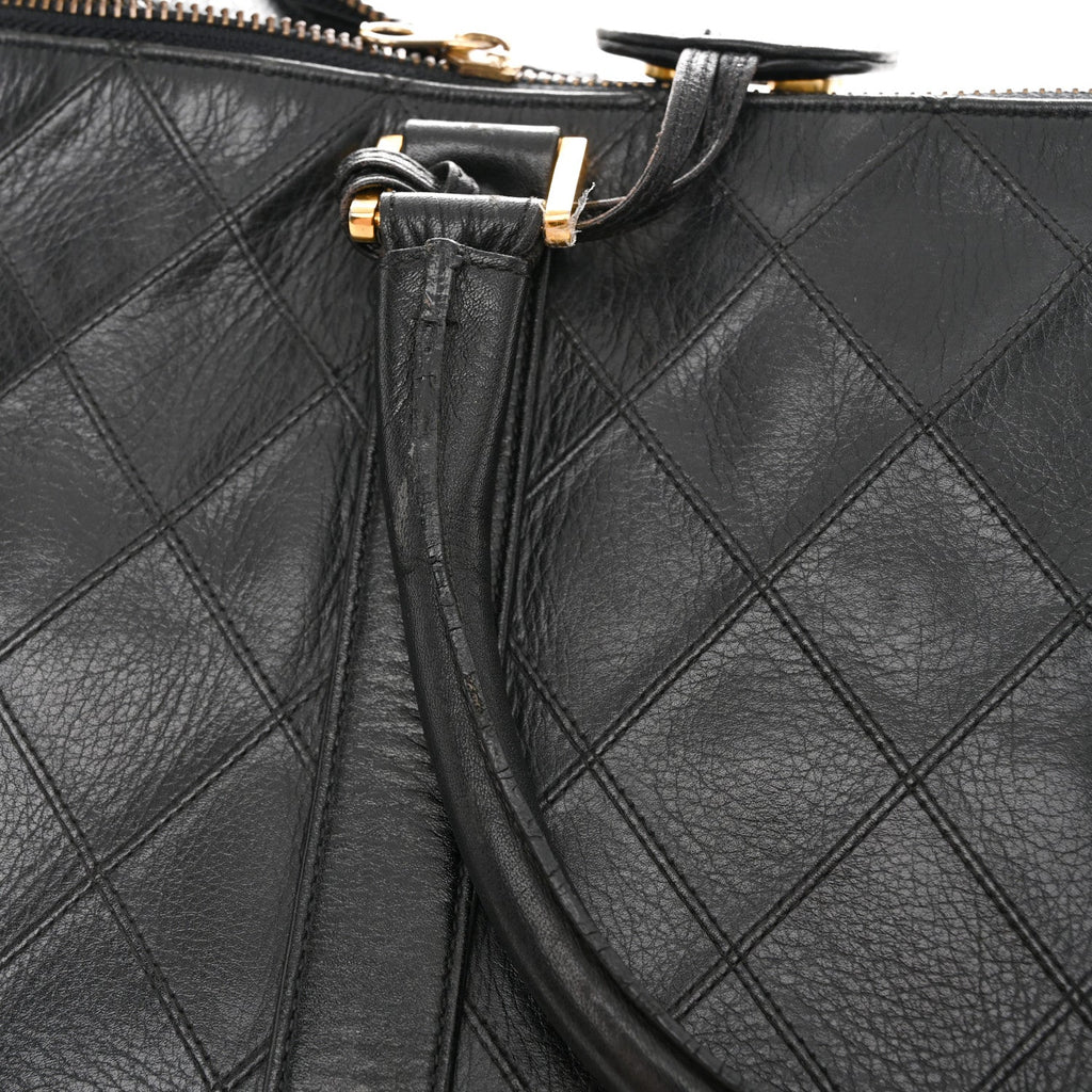 Calfskin Stitched Duffle Travel Bag Black