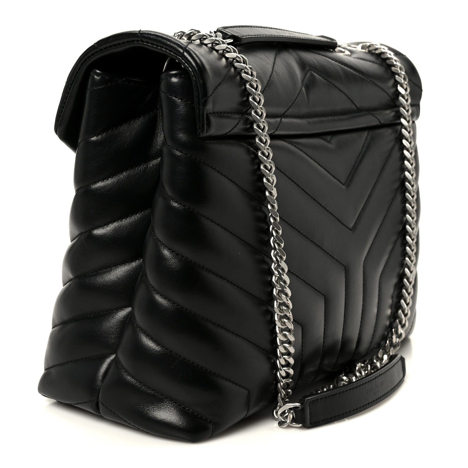 Calfskin Y Quilted Monogram Medium Loulou Chain Satchel Black