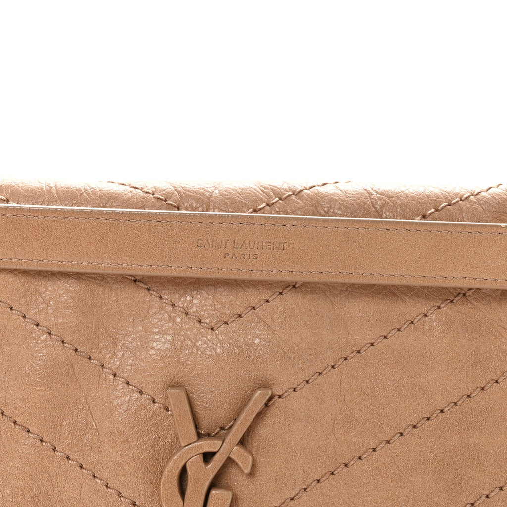 Crinkled Calfskin Matelasse Monogram Medium Niki Chain Satchel Light Taupe