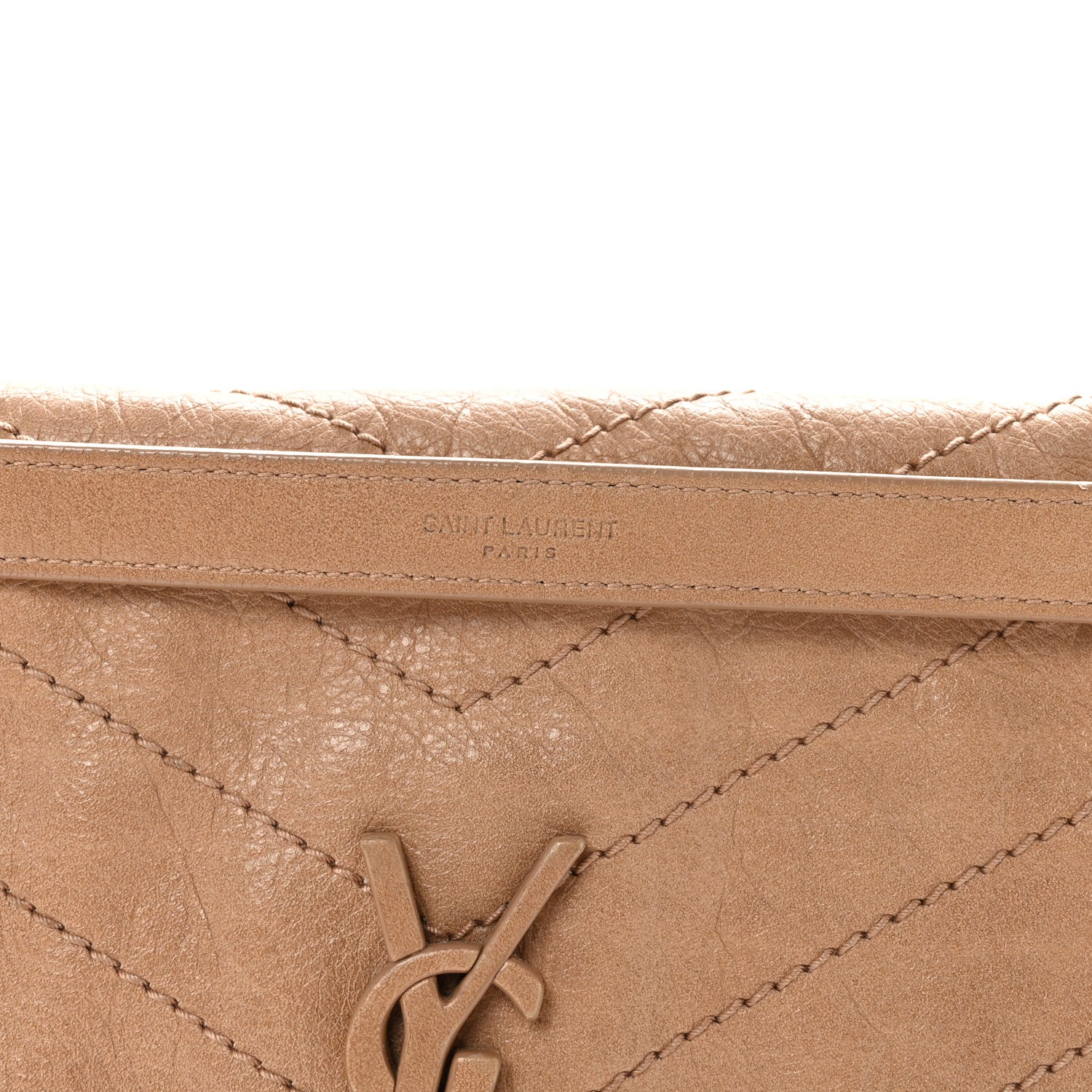 Crinkled Calfskin Matelasse Monogram Medium Niki Chain Satchel Light Taupe