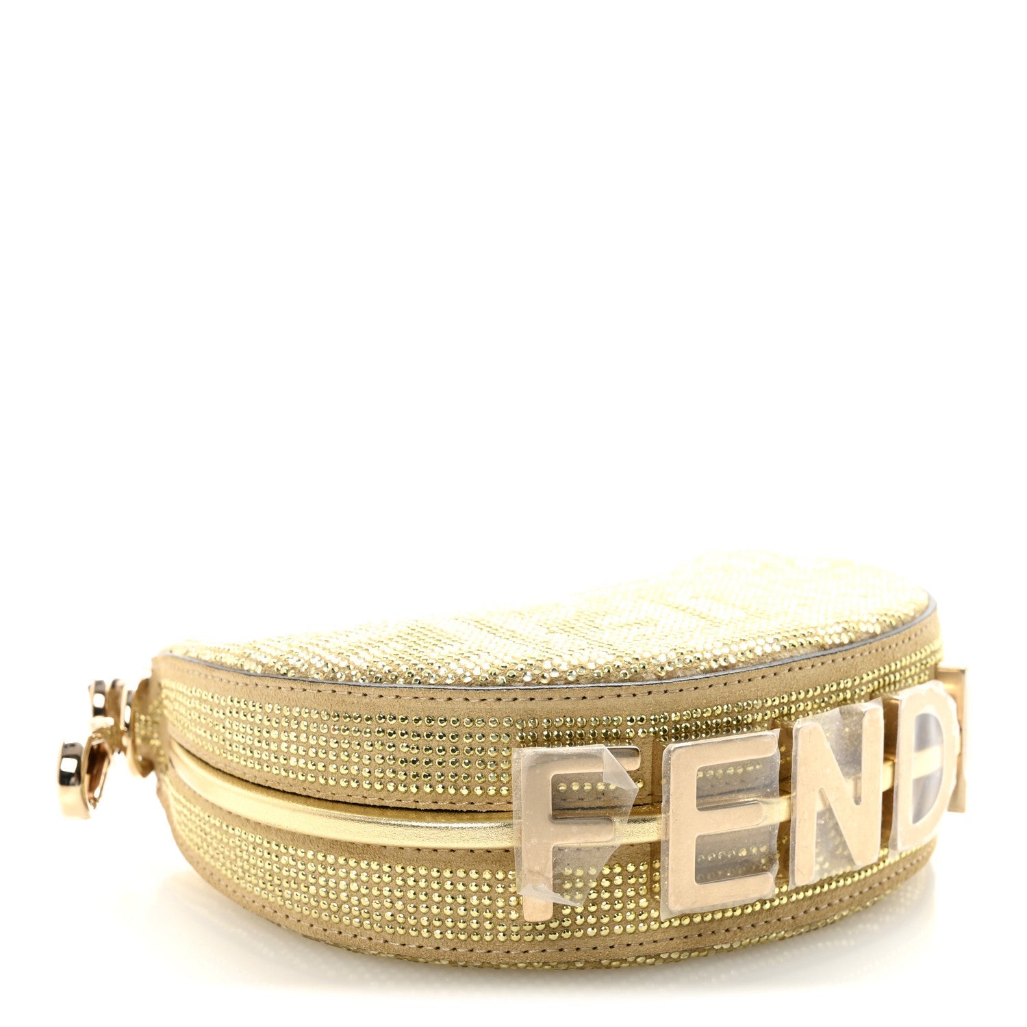 Crystal Vitello Laminato Suede FF Nano Fendigraphy Hobo Charm Platino