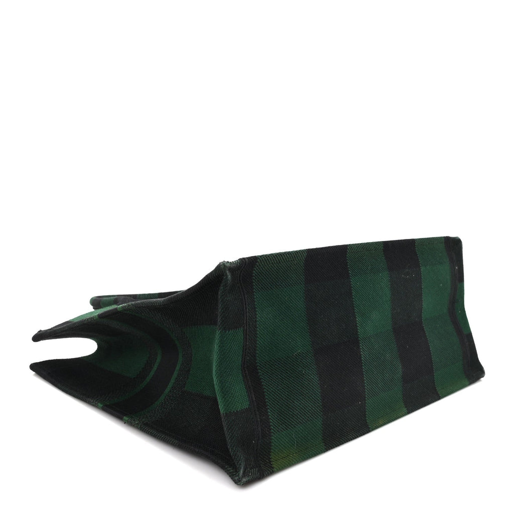 Canvas Embroidered Large Checkered Book Tote Black Green