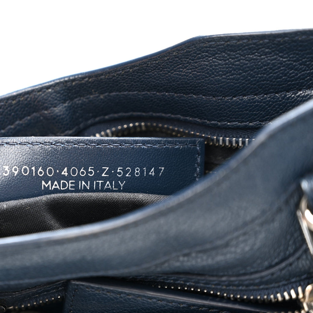 Chevre Silver Metallic Edge Hardware Mini City Bleu de Minuit