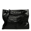 Crinkled Calfskin Matelasse Monogram Large Niki Shopper Tote Black