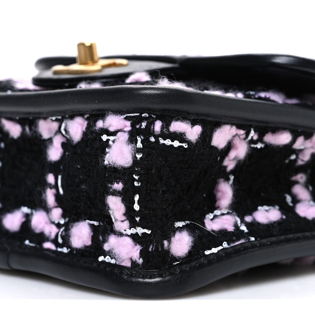 Tweed Calfskin School Memory Mini Top Handle Flap Black Pink White