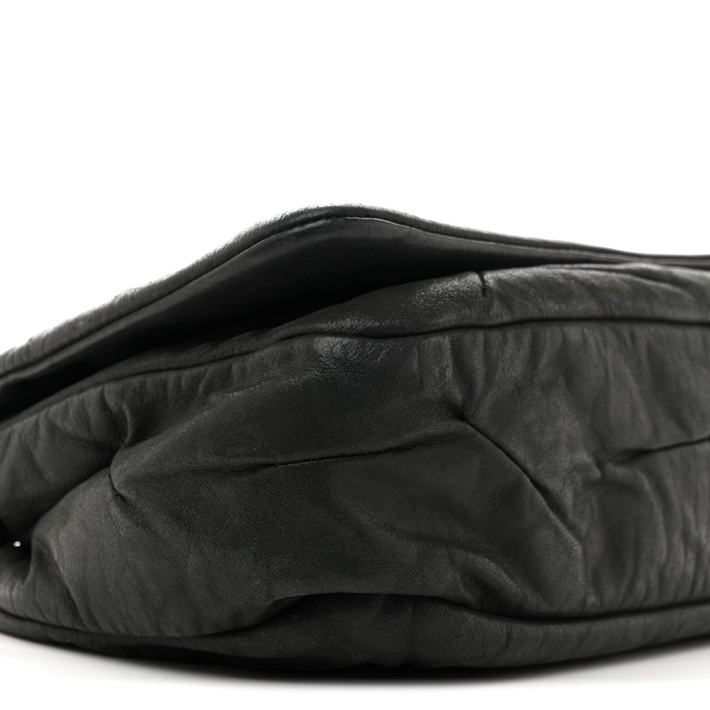 Iridescent Calfskin Glint Accordion Flap Black
