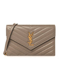 Lambskin Matelasse Chevron Monogram Envelope Chain Wallet Dusty Grey