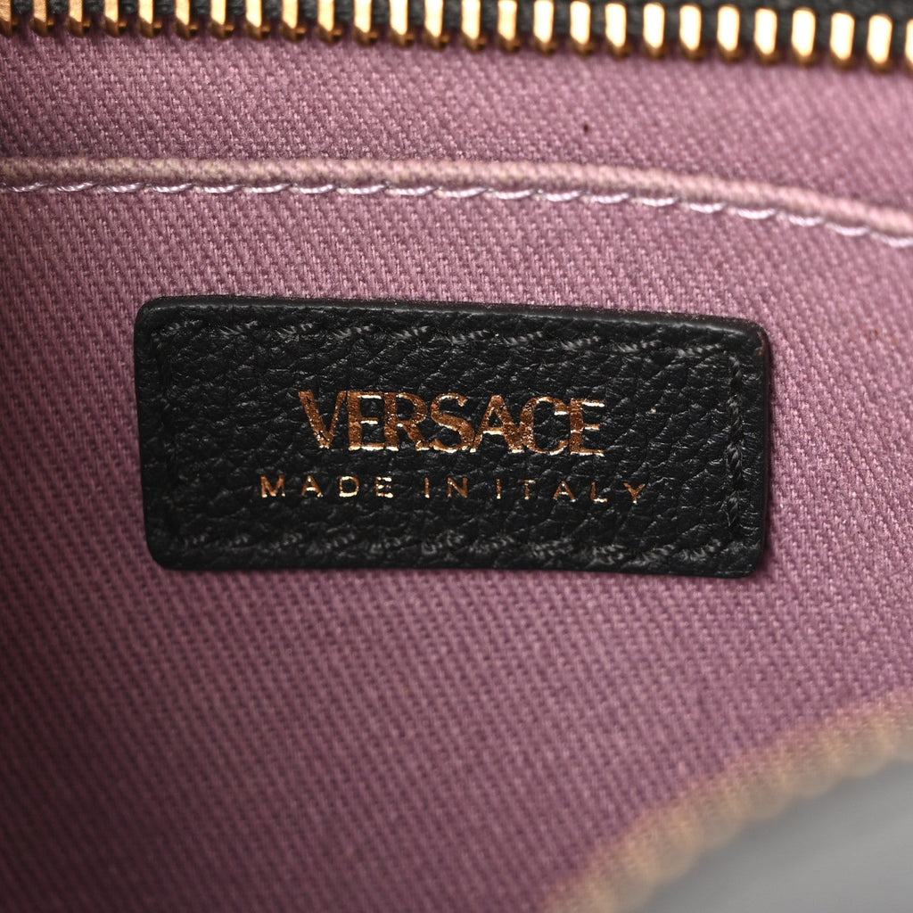 Grained Calfskin Medusa Camera Bag Black