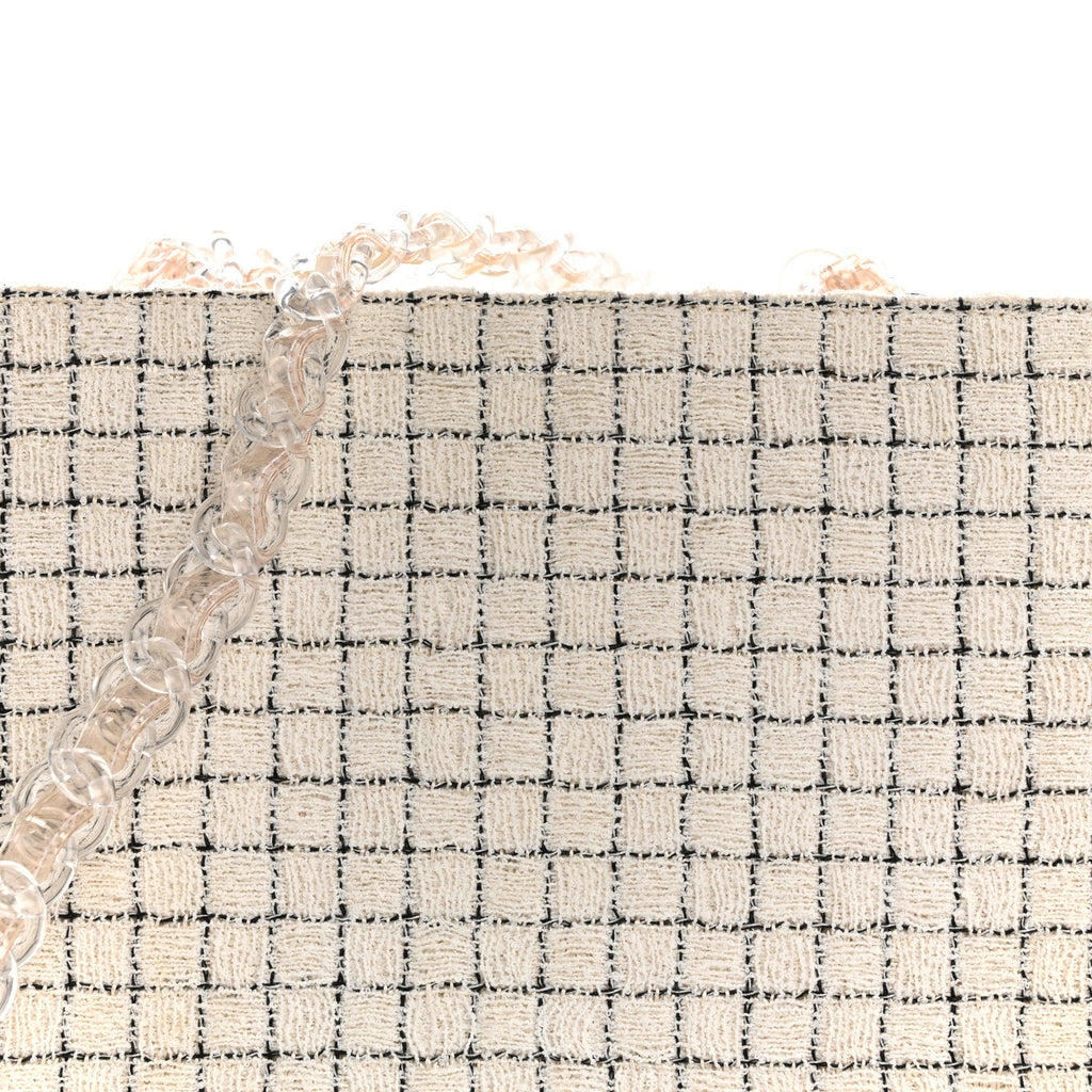 Tweed Resin Small Zipped Shopping Bag White Black